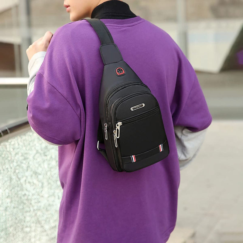 wolpin Waterproof Oxford cloth Messenger Bag Sling Bag for Men & Women Crossbody Small Shoulder Chest Anti Theft Travel Personal Pocket Bag Casual Backpack (Black)