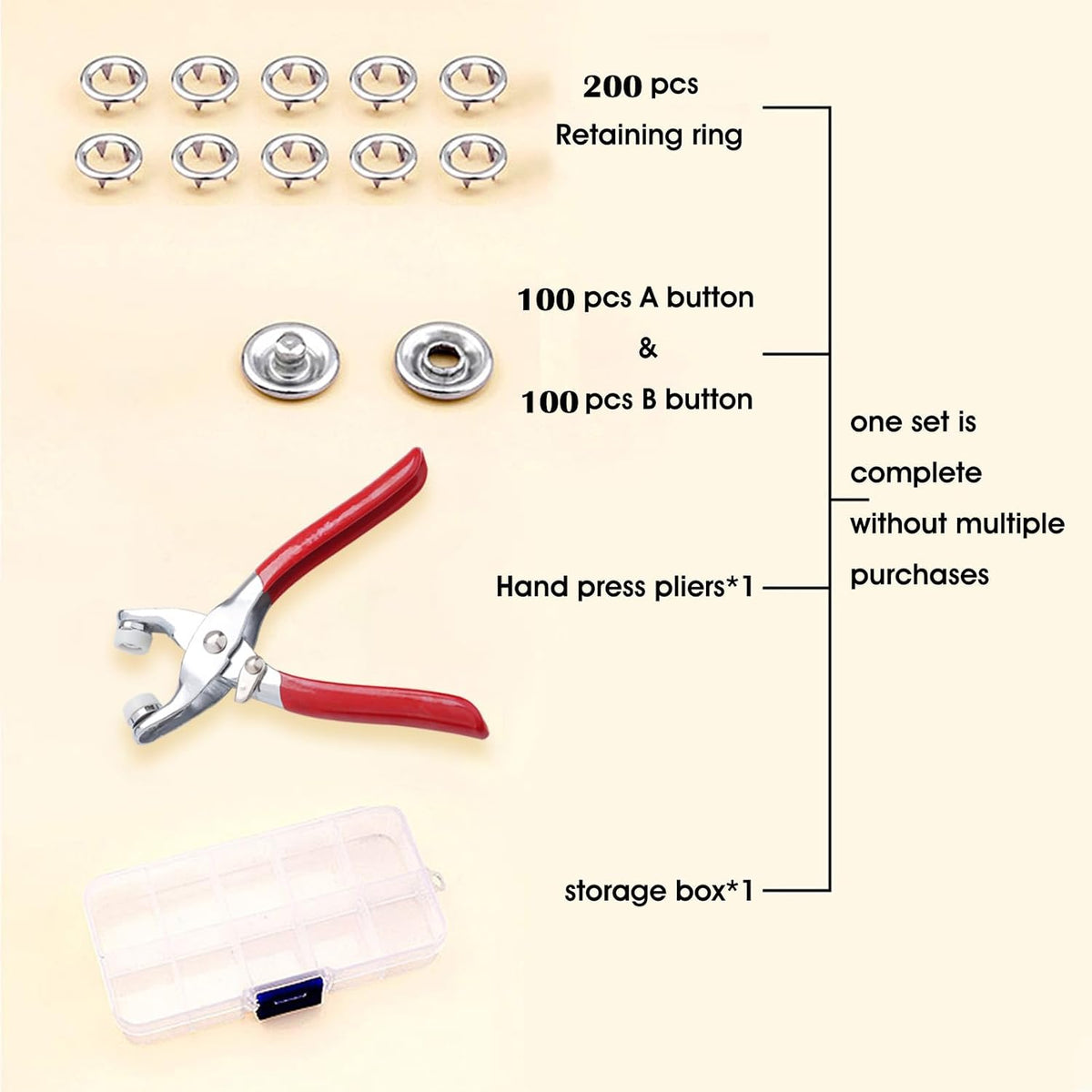 GTAAOY 9.5 mm Metal Snap Buttons with Snap Pliers, 100 Sets / 400 pcs