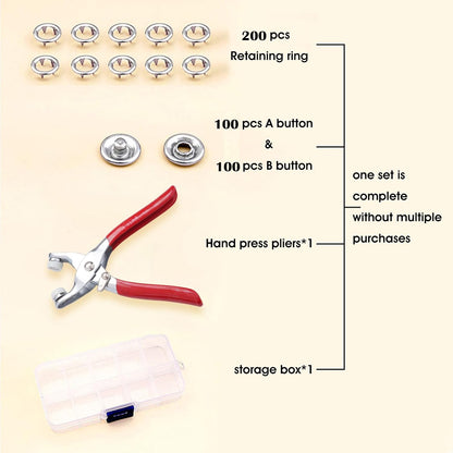 GTAAOY 9.5 mm Metal Snap Buttons with Snap Pliers, 100 Sets / 400 pcs