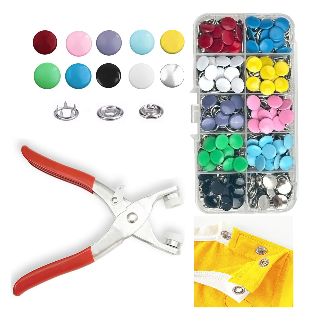 GTAAOY 9.5 mm Metal Snap Buttons with Snap Pliers, 100 Sets / 400 pcs