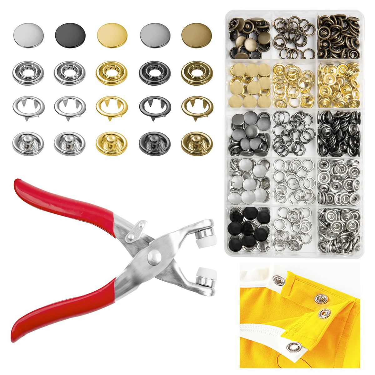 GTAAOY 9.5 mm Metal Snap Buttons with Snap Pliers, 100 Sets / 400 pcs