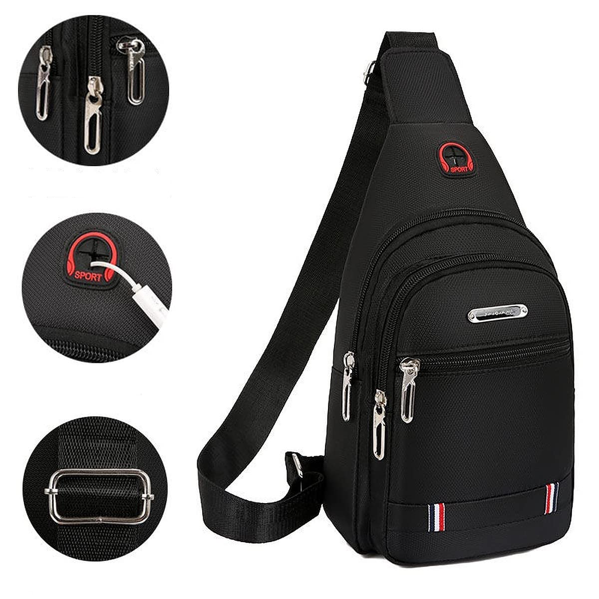wolpin Waterproof Oxford cloth Messenger Bag Sling Bag for Men & Women Crossbody Small Shoulder Chest Anti Theft Travel Personal Pocket Bag Casual Backpack (Black)