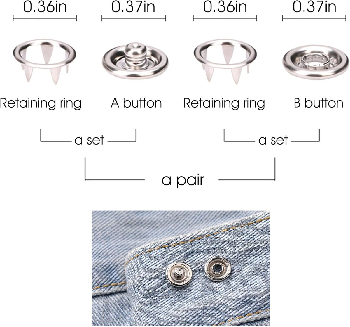 GTAAOY 9.5 mm Metal Snap Buttons with Snap Pliers, 100 Sets / 400 pcs