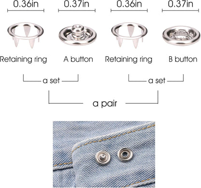 GTAAOY 9.5 mm Metal Snap Buttons with Snap Pliers, 100 Sets / 400 pcs