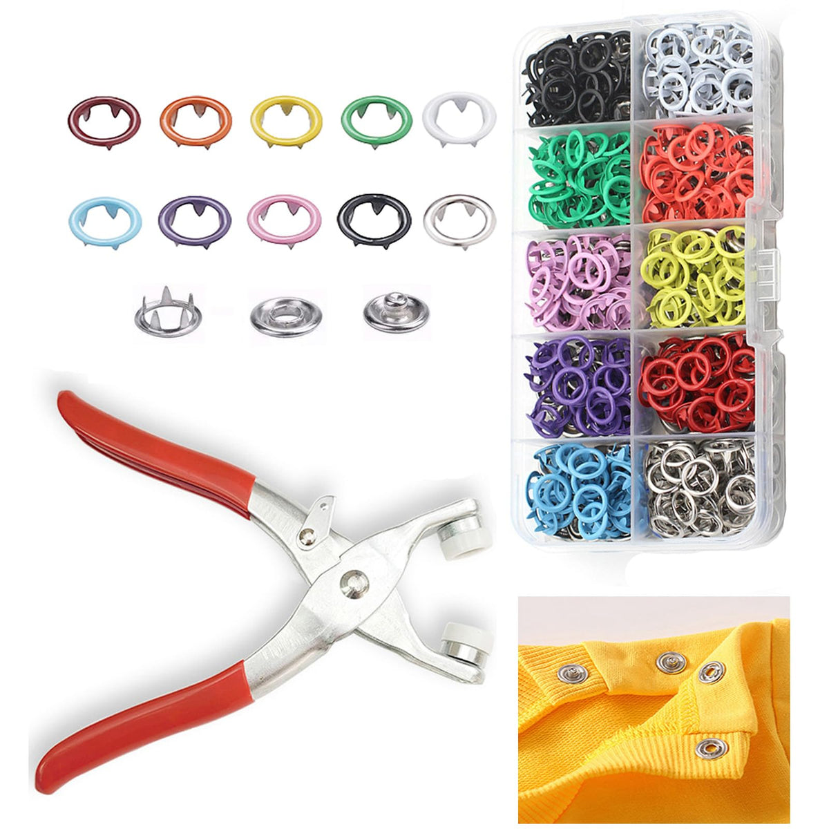 GTAAOY 9.5 mm Metal Snap Buttons with Snap Pliers, 100 Sets / 400 pcs