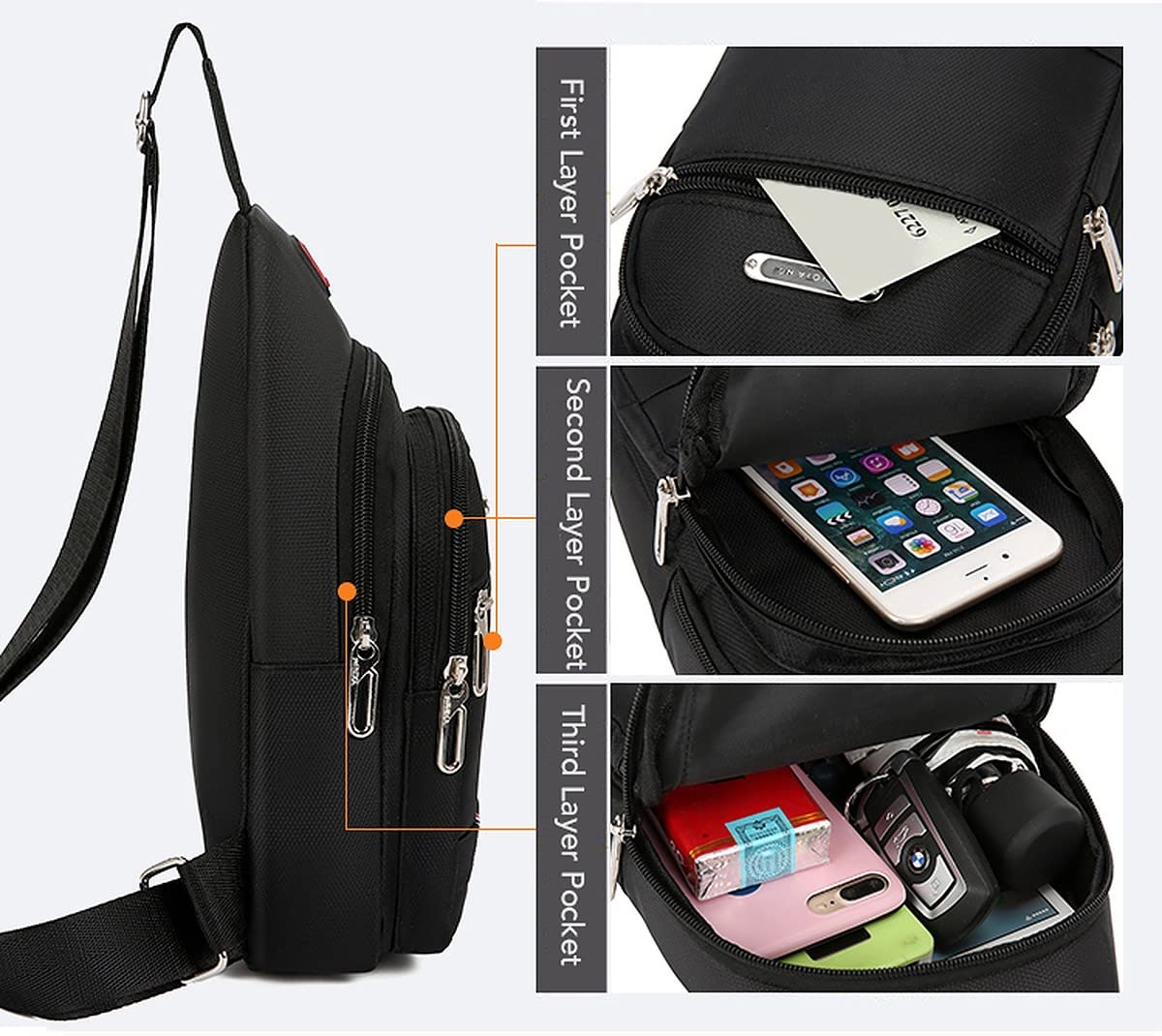 wolpin Waterproof Oxford cloth Messenger Bag Sling Bag for Men & Women Crossbody Small Shoulder Chest Anti Theft Travel Personal Pocket Bag Casual Backpack (Black)
