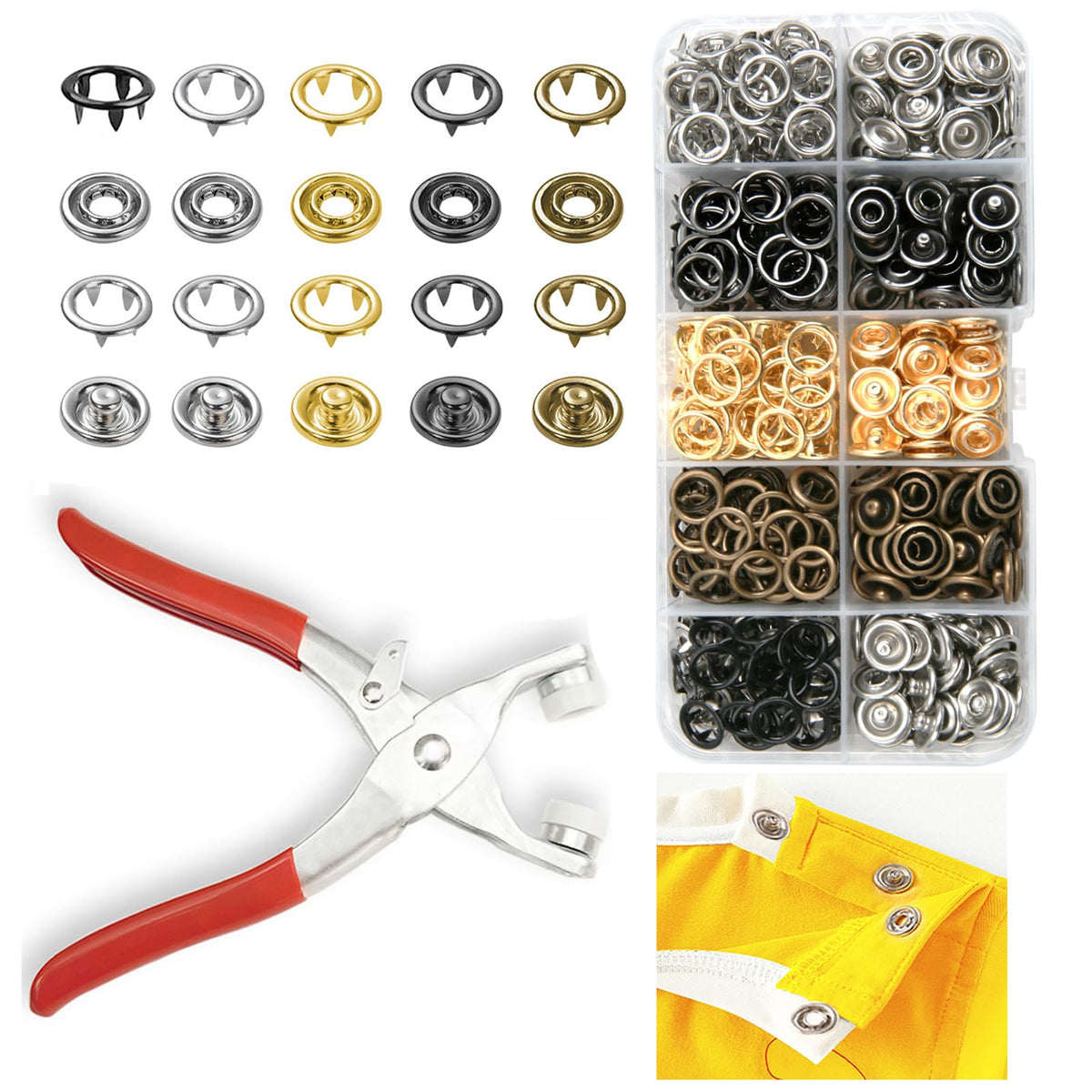GTAAOY 9.5 mm Metal Snap Buttons with Snap Pliers, 100 Sets / 400 pcs