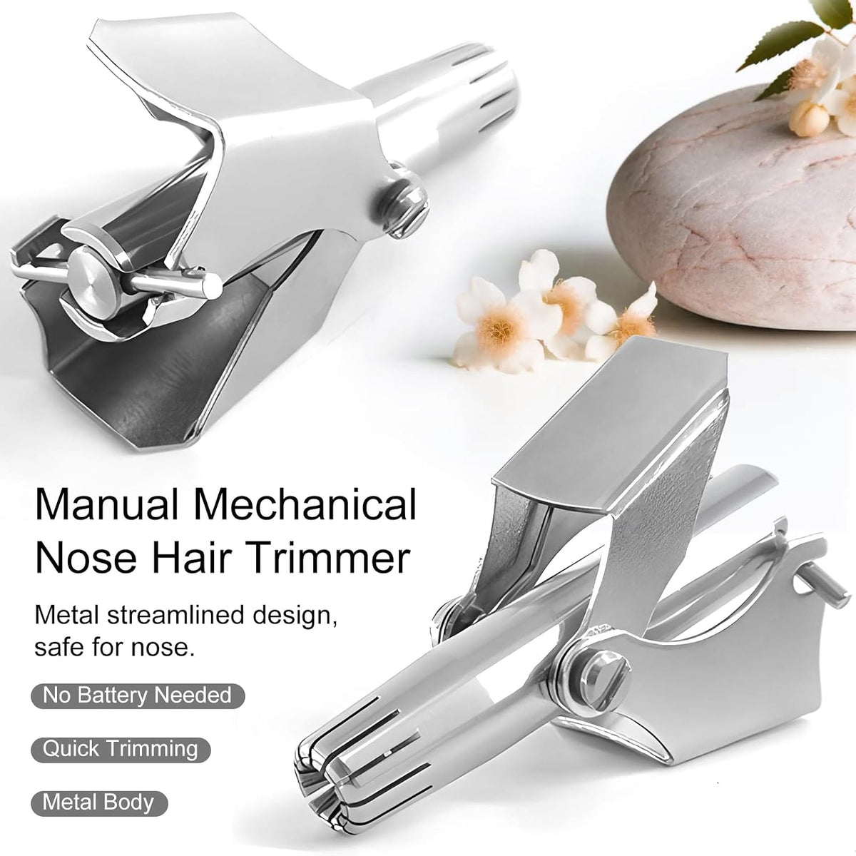 Manual Nose Hair Trimmer for Men & Women, Stainless Steel, Waterproof, No Battery Needed with Cleaning Brush Trimmer for Ear,Moustache and Whiskers Hair, Metal