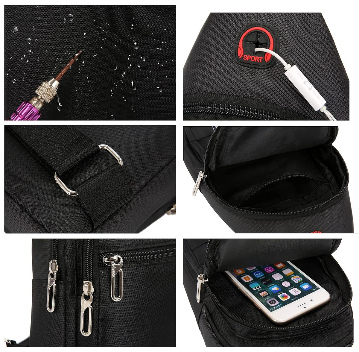 wolpin Waterproof Oxford cloth Messenger Bag Sling Bag for Men & Women Crossbody Small Shoulder Chest Anti Theft Travel Personal Pocket Bag Casual Backpack (Black)