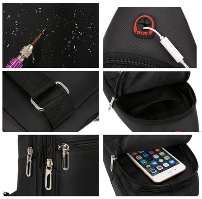 wolpin Waterproof Oxford cloth Messenger Bag Sling Bag for Men & Women Crossbody Small Shoulder Chest Anti Theft Travel Personal Pocket Bag Casual Backpack (Black)